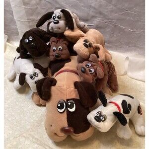 Pound Puppy Pile 1985 Tonka Originals 1 Momma Dog & 7 Pups Plush Stuffed Toys